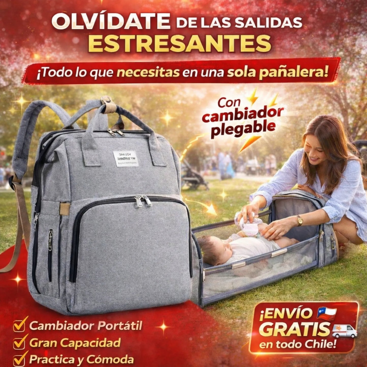Pañalera Plegable Multifunción (Color GRIS)