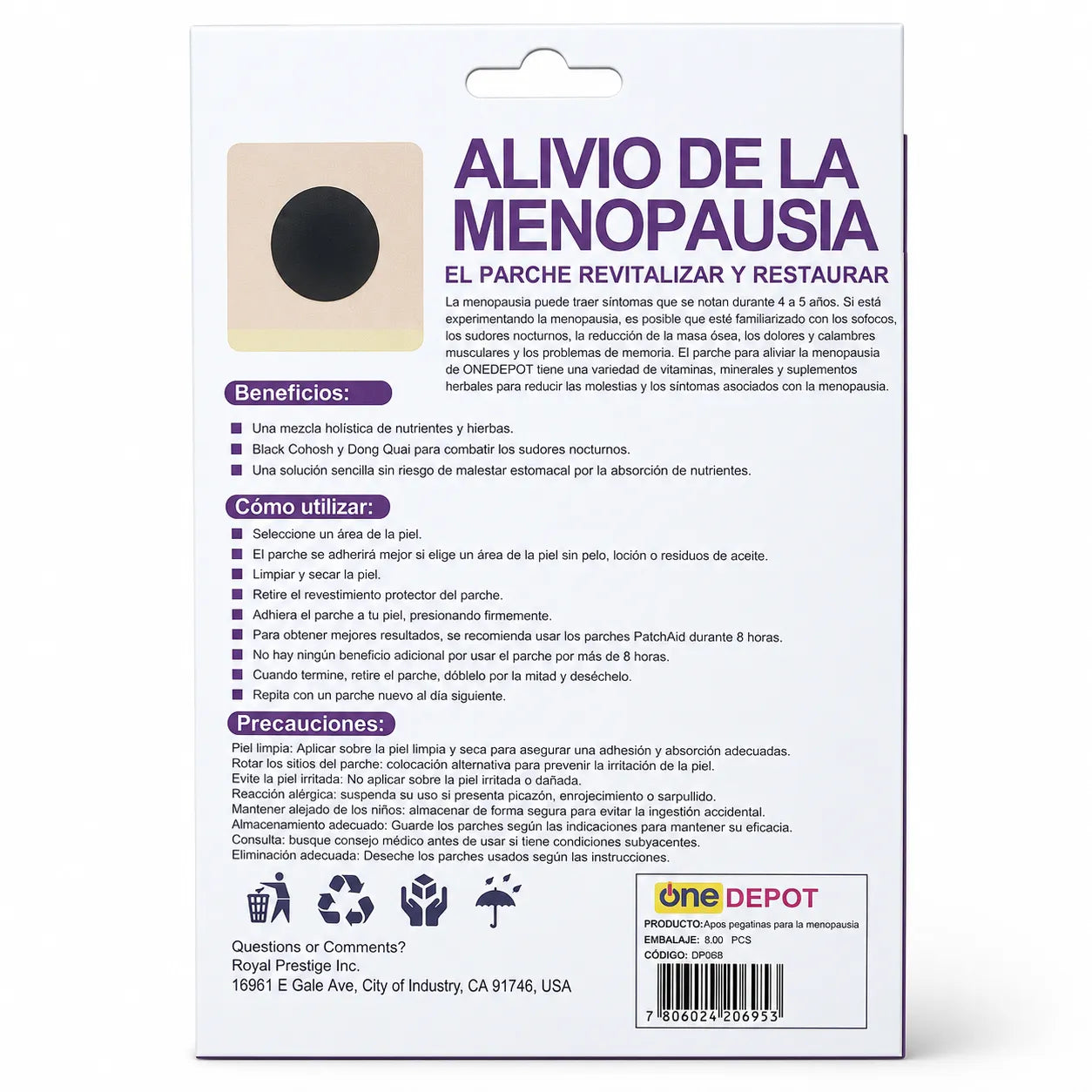 Pack 8 Parches Alivio De La Menopausia