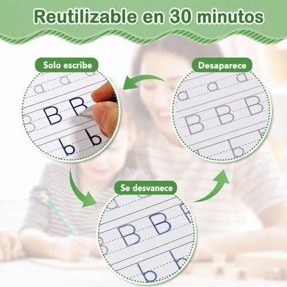 Set 4 Cuadernos  de Caligrafía Mágicos +  🎁 Regalo Tarjetas Ingles Interactivo