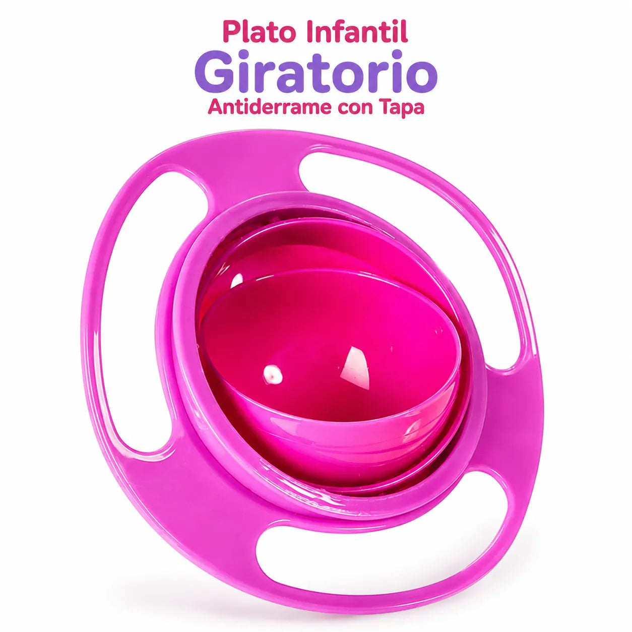 Plato Infantil Giratorio Antiderrame con Tapa