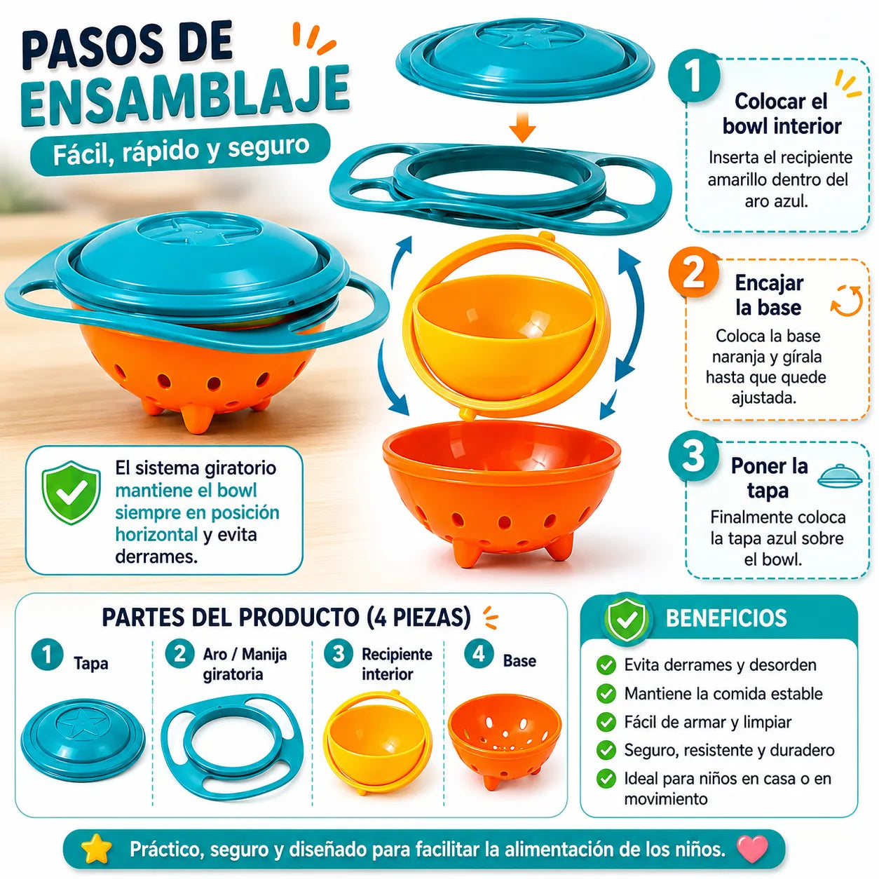 Plato Infantil Giratorio Antiderrame con Tapa