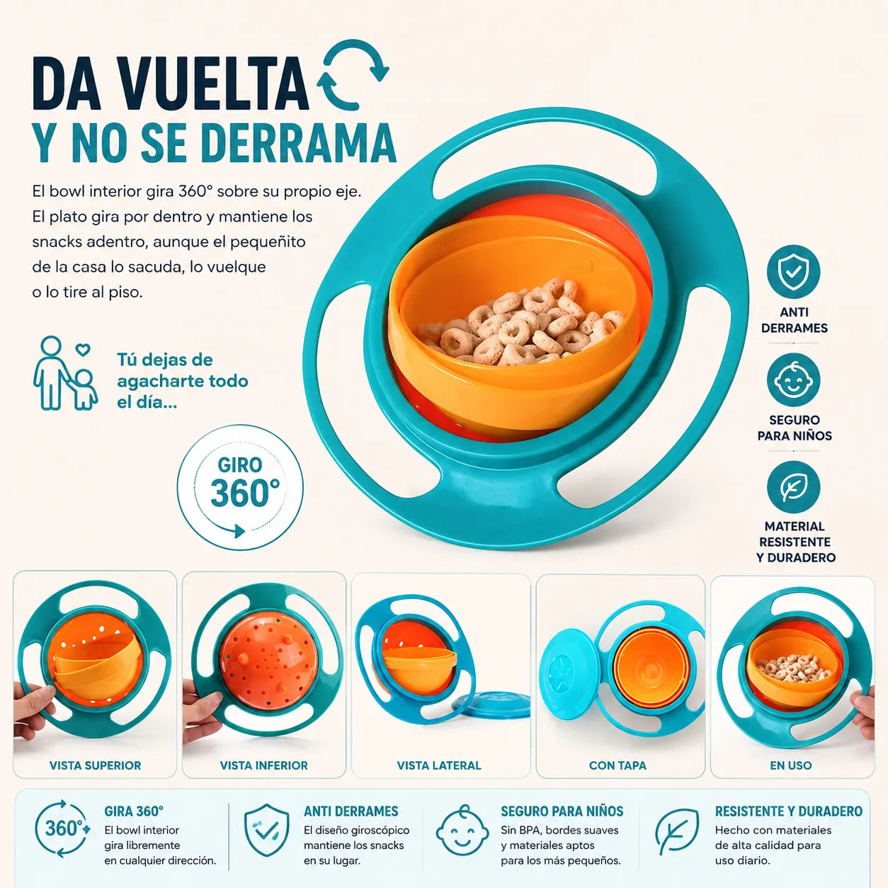 Plato Infantil Giratorio Antiderrame con Tapa